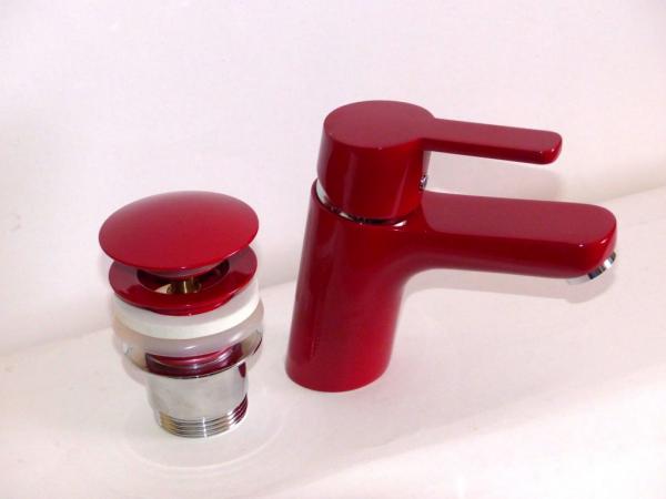 Kludi Waschbecken-Armatur-Einhebelmischer LOGO NEO 373820575 rot mit PopUp